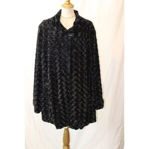 Dennis Basso Black Faux Fur Coat Elegant Luxe Mob Wife 2X